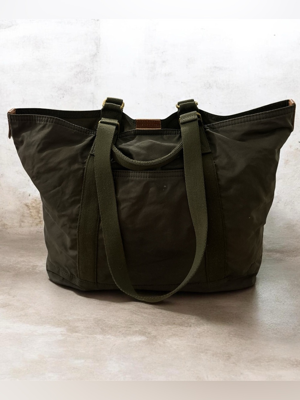 Madewell Olive  Green Canvas tote Shoulder with Leather Accent